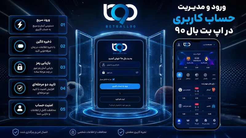 ورود و مدیریت حساب کاربری در اپ بت بال 90